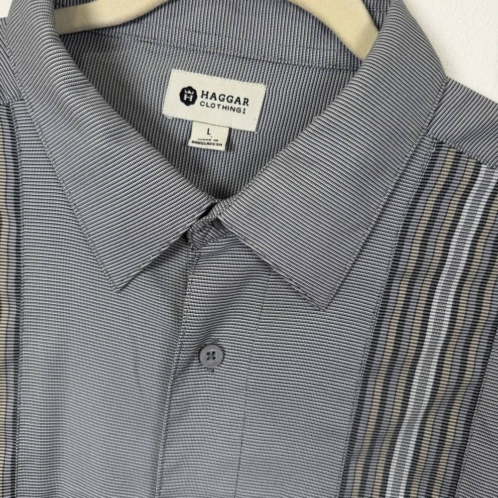 Haggar Mens Gray Button Up Shirt Mend L Collared Short Sleeve Dress - Picture 11 of 16